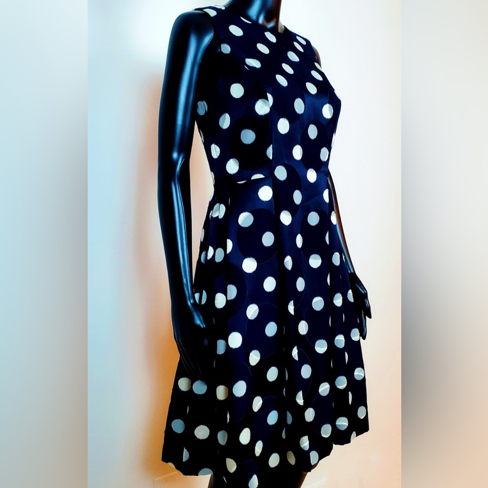 Vince Camuto Navy Blue and White Polka Dot Sleeveless Dress US 2 New - Picture 3 of 12